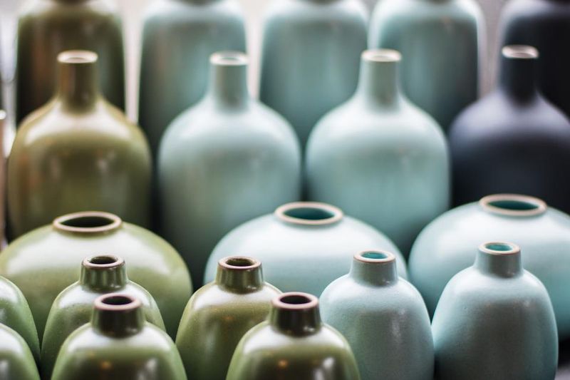 Glazed bud vases in pale green and blue, from Harbour & Pine.